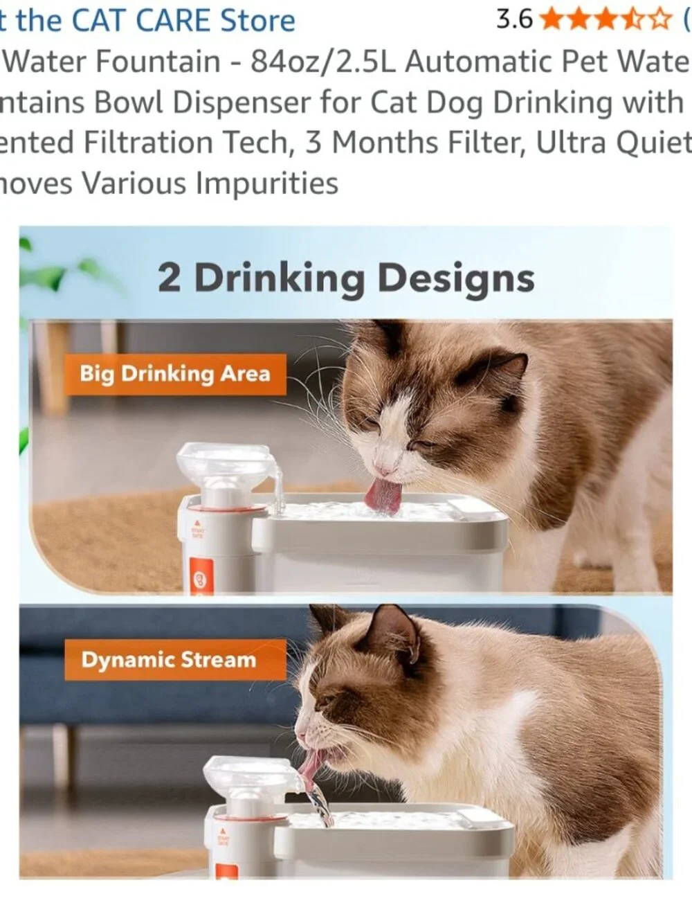 CAT CARE Pet Water Fountain, 84oz/2.5L Capacity, Includes 4x Filters USED DISCON
